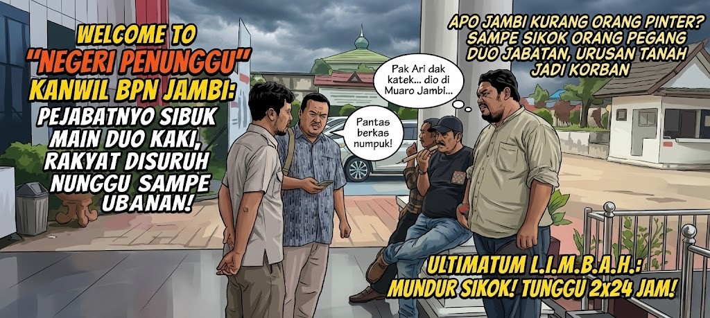 “KANWIL BPN JAMBI RASO ‘RUMAH KOSONG’, PEJABATNYO MAIN DUO KAKI, BERKAS RAKYAT TEBENGKALAI”