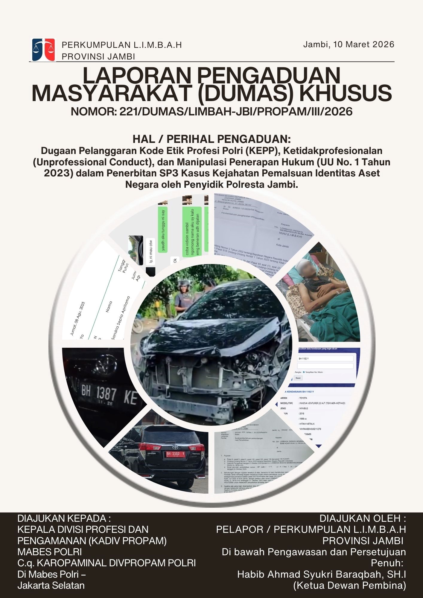 Denda Tilang 99 Ribu Hapus Pidana Pemalsuan Aset Negara Bawaslu Provinsi Jambi? L.I.M.B.A.H Surati Presiden dan Mabes Polri