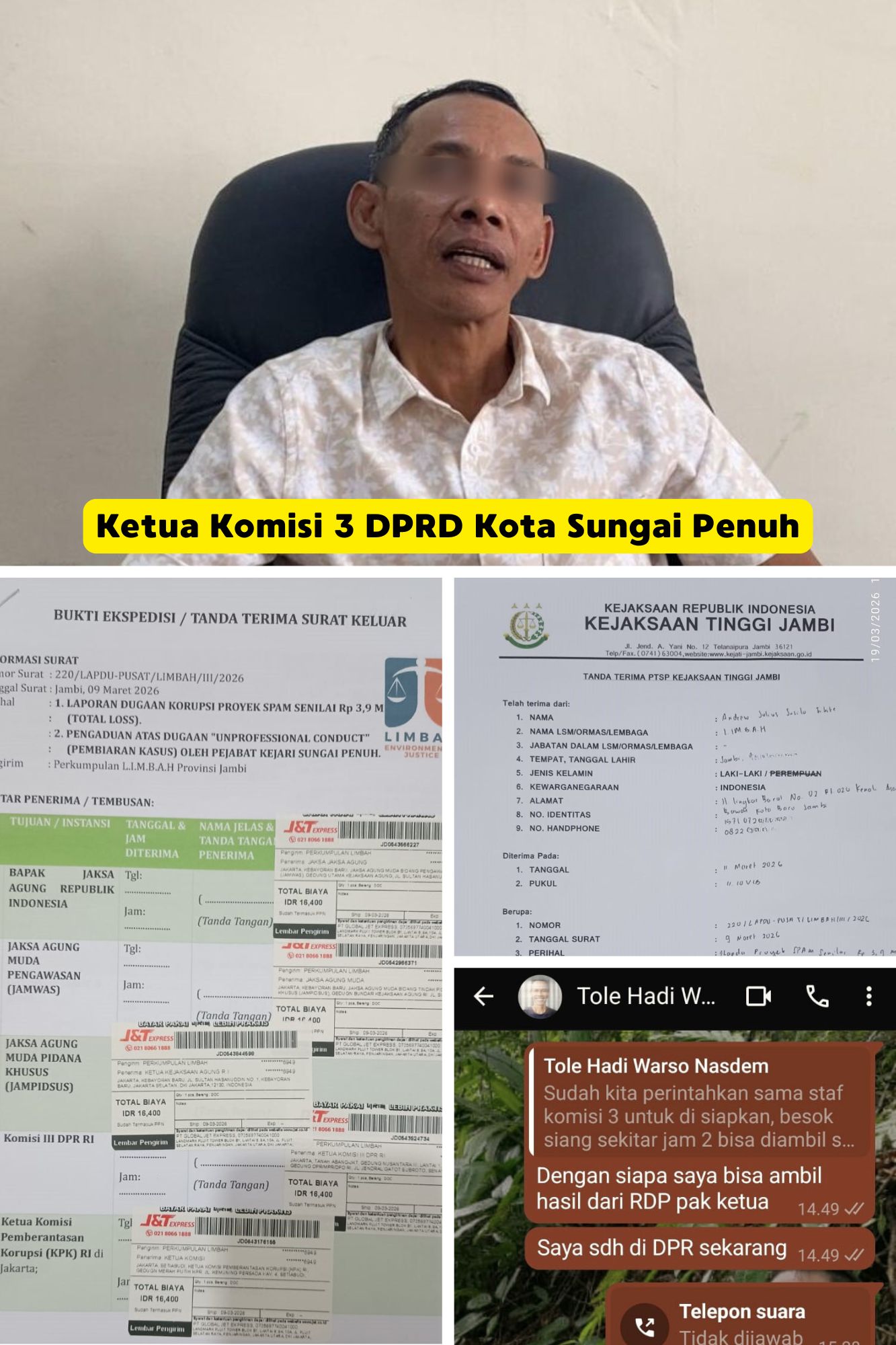 Ditelpon Berkali-kali Tak Diangkat, Ketua Komisi III DPRD Sungai Penuh Diduga ‘Sembunyi’ di Balik Kisruh Notulen SPAM 3,9 Miliar!