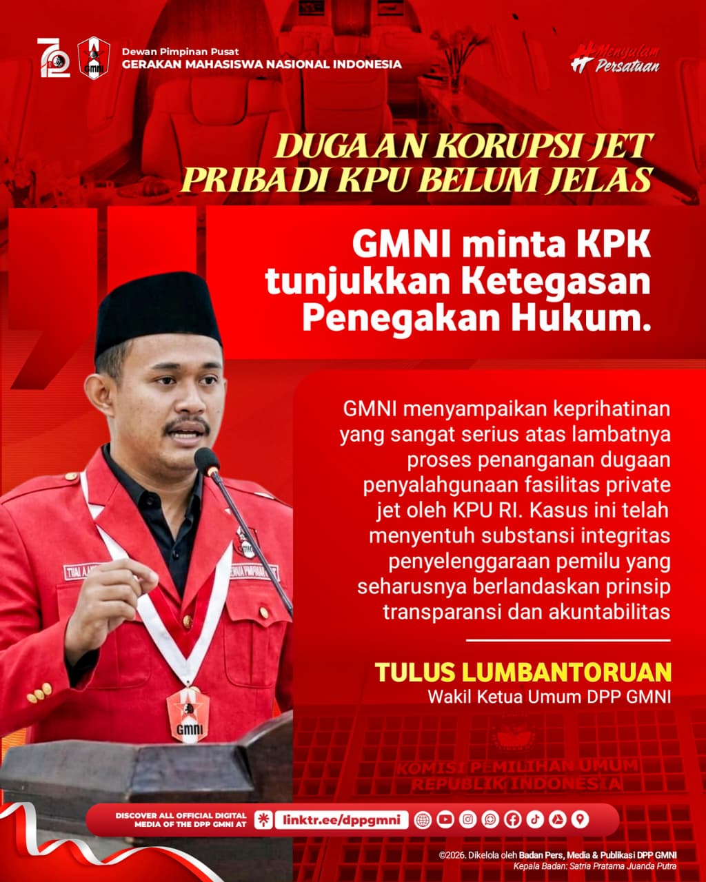 Kasus Jet Pribadi KPU Mengemuka, GMNI Soroti Lambannya Respons KPK dan Bawaslu
