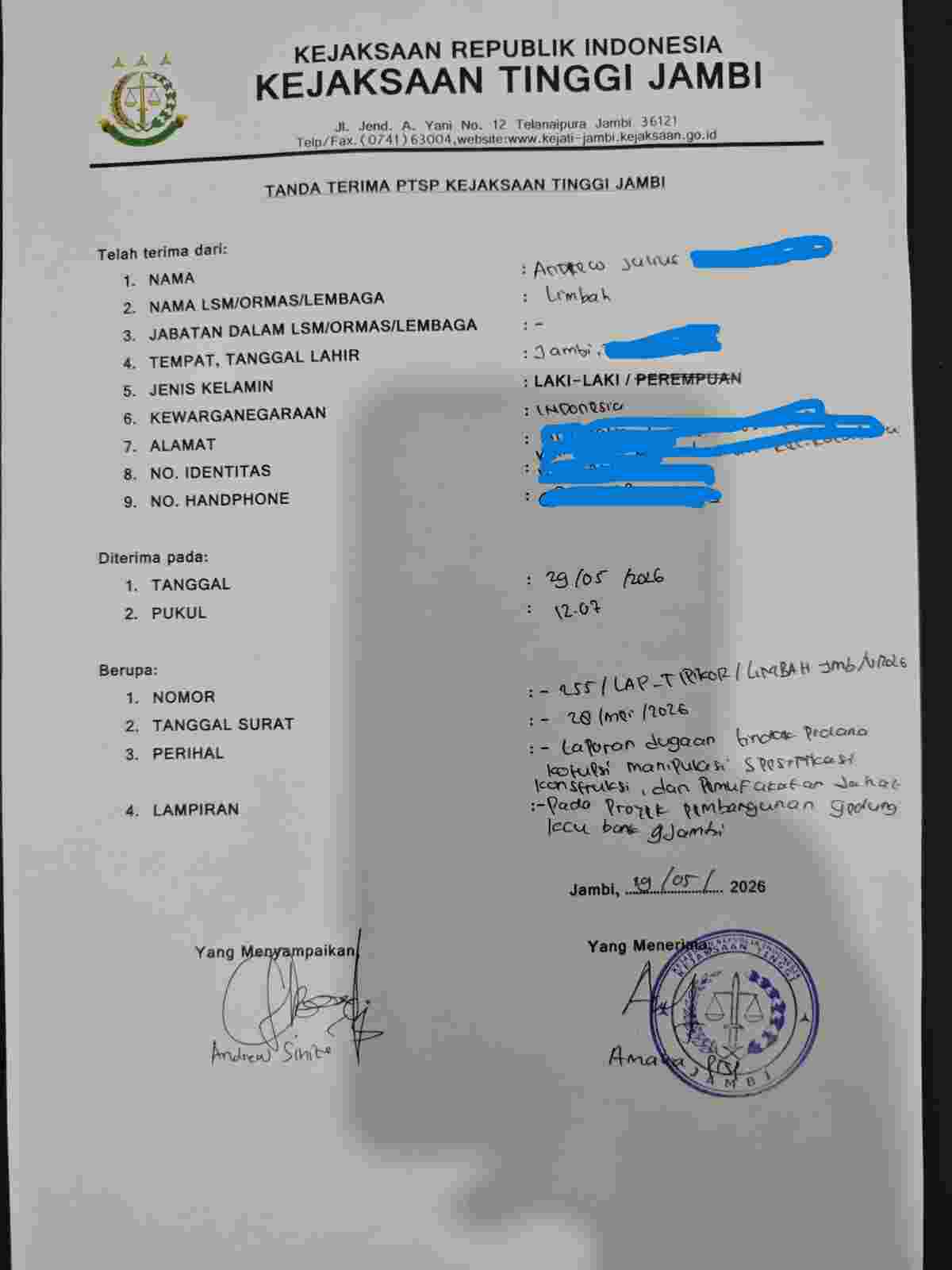 SIKAT HABIS! L.I.M.B.A.H. Kepung Bank 9 Jambi, Laporan Ganda Skandal Proyek KCU Ditembakkan ke Kejati dan Polda Jambi