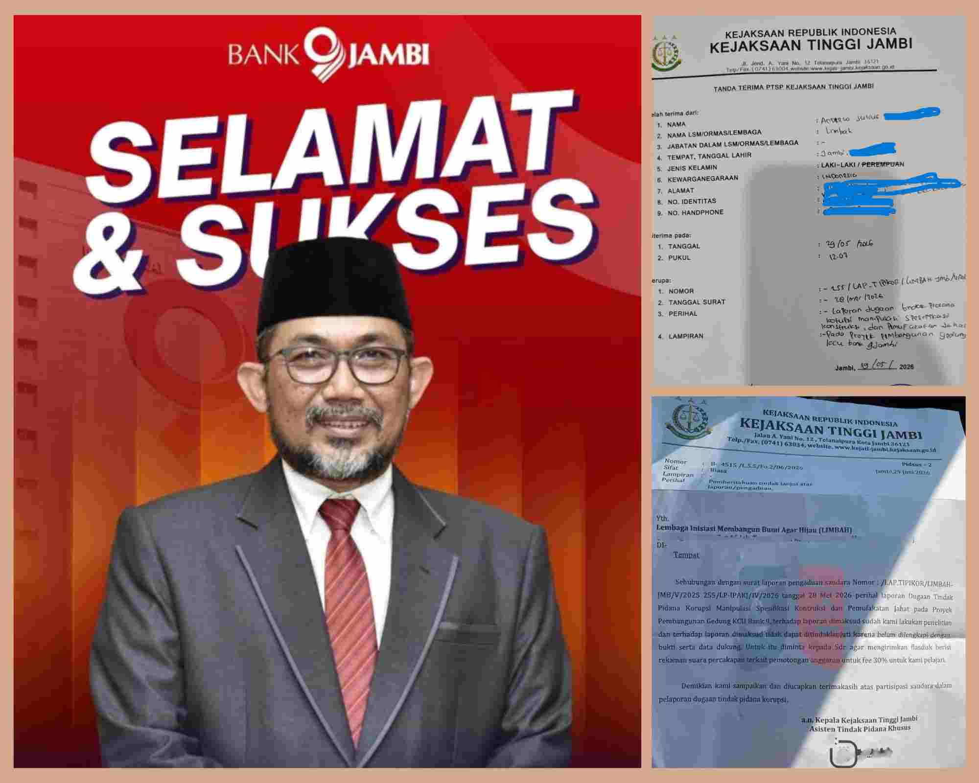 JAWAB SURAT RESMI JAKSA, KETUA L.I.M.B.A.H. ANDREW SIHITE SERAHKAN ALAT BUKTI ELEKTRONIK REKAMAN SKEMA 70:30 PROYEK KCU BANK 9 JAMBI KE KEJATI