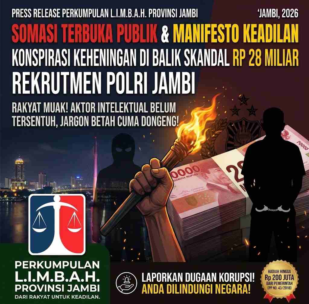 SOMASI TERBUKA PUBLIK & MANIFESTO KEADILAN: Konspirasi Keheningan di Balik Skandal Rp28 Miliar Rekrutmen Polri POLDA JAMBI